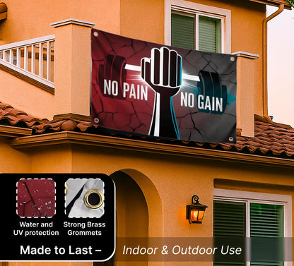 3x5 Ft Motivation Gym Single Sided Flag with Quote "No Pain No Gain" with 4 Brass Grommets - Inspire Your Workout Polyester Banner