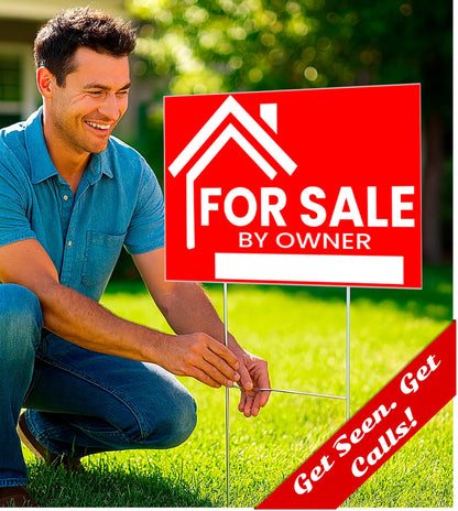 3X For Sale By Owner Yard Sign 12x16 Double Sided Yard Plastic Signs with H Stakes - Perfect for Home Owners Real Estate Directional Signs