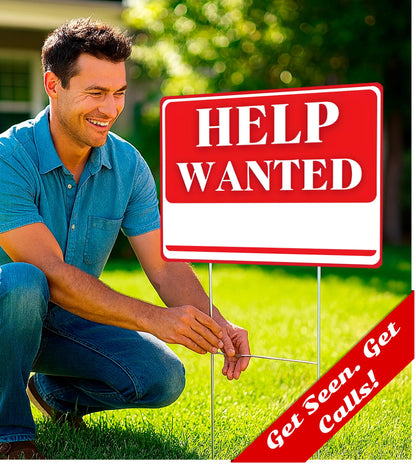 Set of 3 Plastics Double Sided 12x16 Inches Help Wanted Signs with Metal Stakes - Perfect for Home Owners Help Wanted Sign