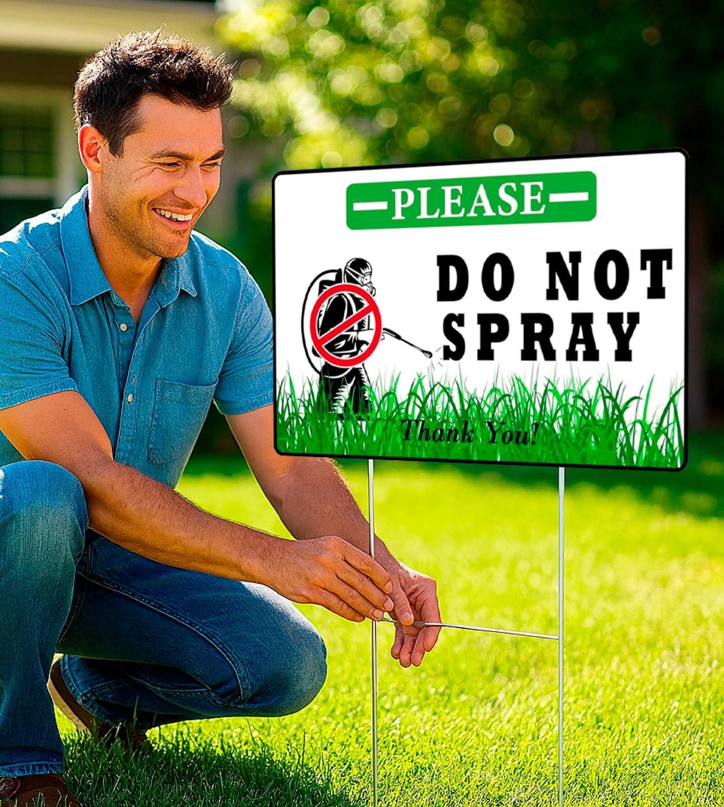 3 Pack 12x8 Inches Do Not Spray, Thank You with Metal Stakes - Plastic Double Sided Neighborhood Street Caution Yard Signs
