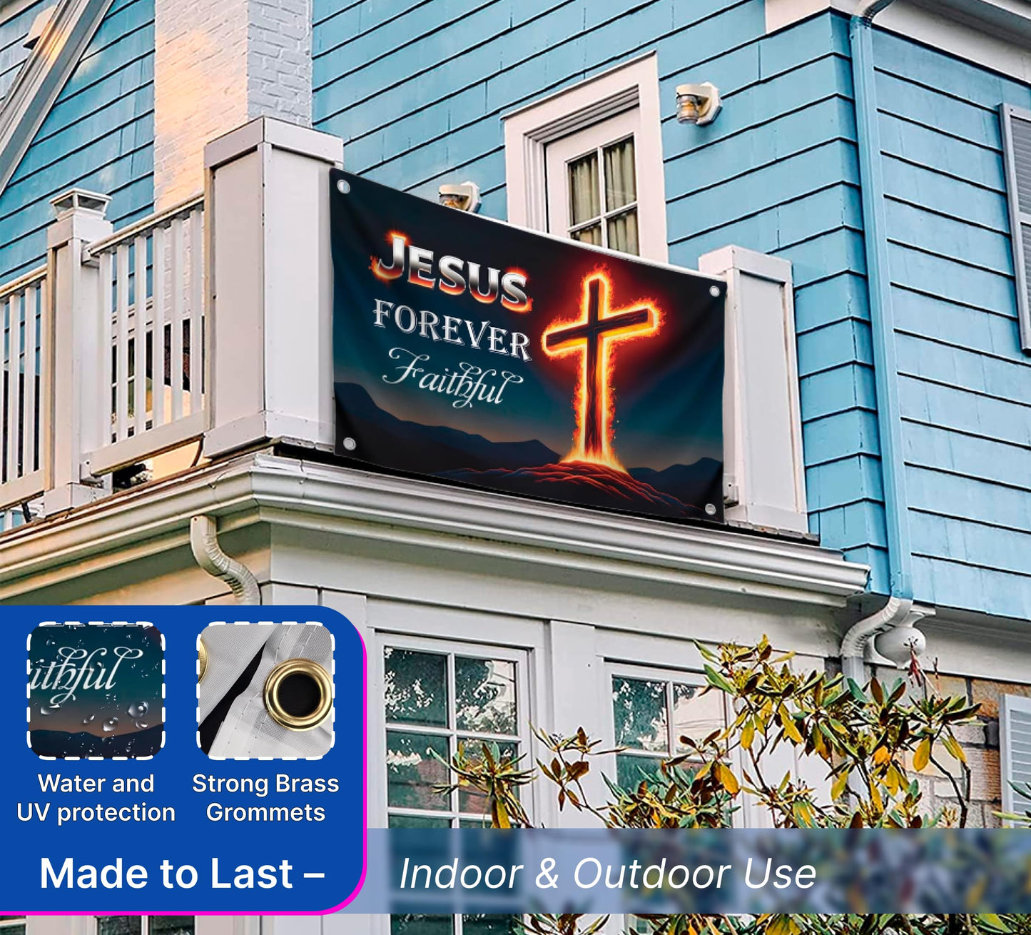 3x5 Feet Polyester Flag "Forever Faithful" with 4 Brass Grommets - Decoration Garden Banner for Indoor or Outdoor - Tapestrys Christian Cool Wall Flag