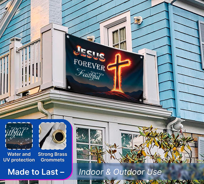 3x5 Feet Polyester Flag "Forever Faithful" with 4 Brass Grommets - Decoration Garden Banner for Indoor or Outdoor - Tapestrys Christian Cool Wall Flag