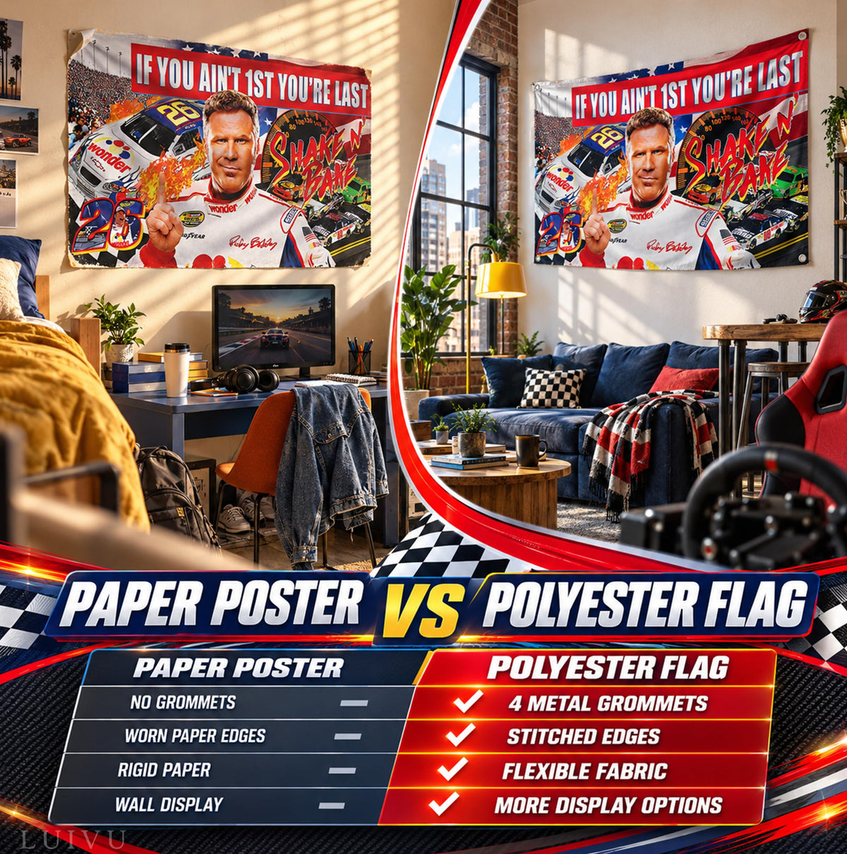 3x5 ft If You Ain't First You're Last Ricky Bobby Flag – Funny Man Cave & Dorm Banner