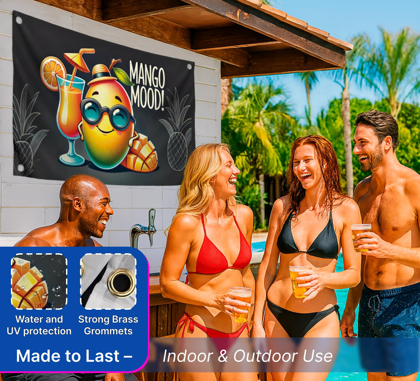 3x5 Feet Single Sided Flag with 4 Brass Grommets - Tropical Mango Mood Polyester Flags with Cocktail - Cool Bannner for Summer Party