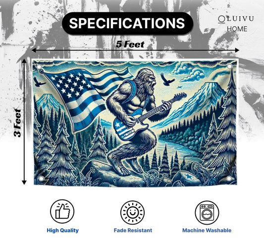 3x5 Ft Single Sided American Bigfoot Polyester Flag with 4 Brass Grommets - USA Decoration Musical Banner for Seasonal Outside or Outdoor