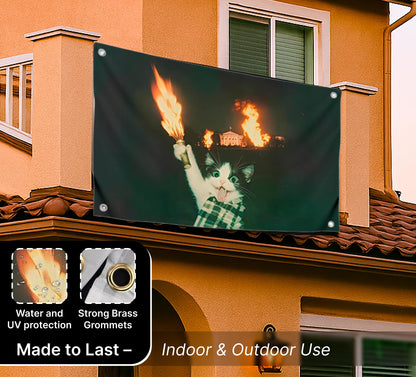 3x5 Feet Cool Flags Banners for Room Guys and Girls with Four Brass Grommets - Single Sided Meme Tapestry Flag with Cat - Polyester Poster for Bedroom