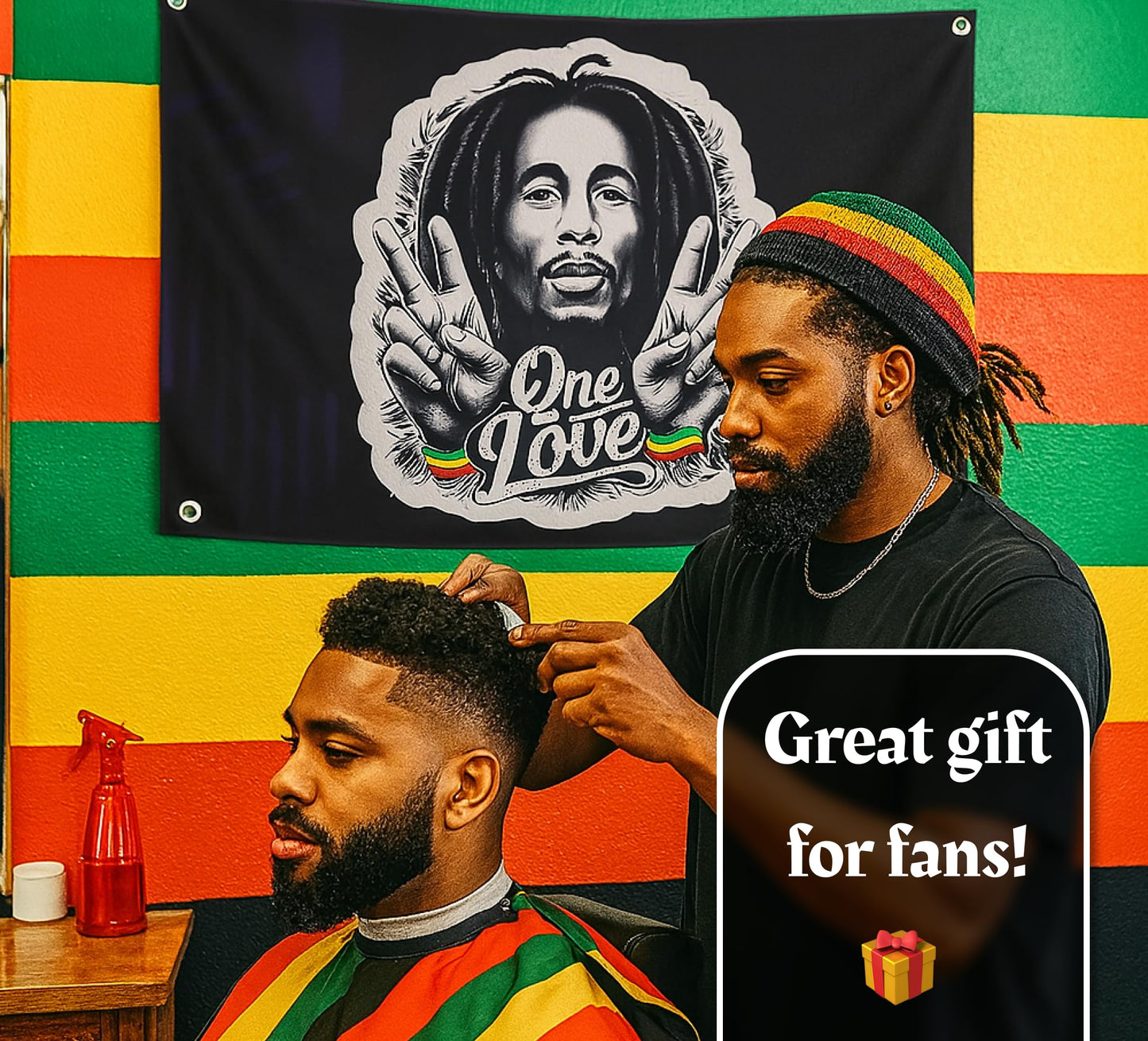 3x5 Feet Marley Wall Hanging Tapestry Flag with One Love with Four Brass Grommets - Aesthetic Rasta Stoners Tapastry - Hippie Decorations Posters