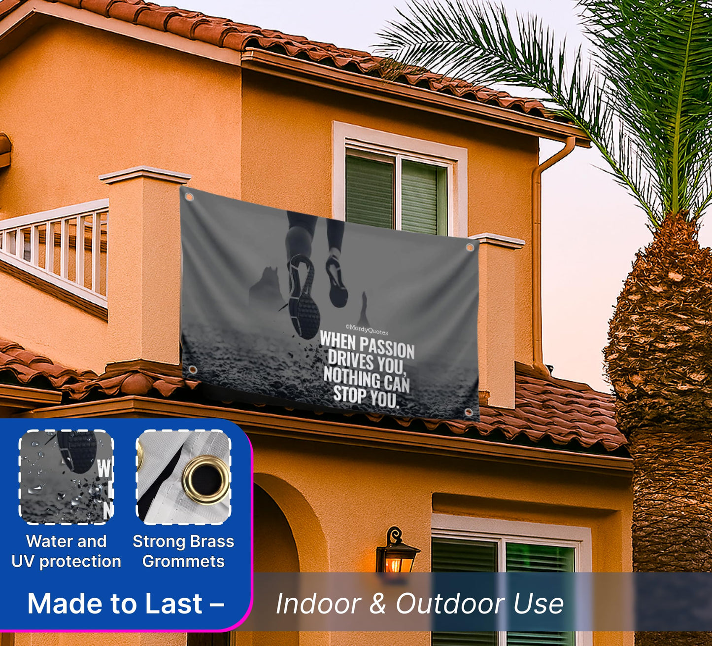 3x5 Feet Motivational Quote Polyester Flag "When Passion Drives You, Nothing Can Stop You" with Four Brass Grommets - Inspirational Office or Gym Wall