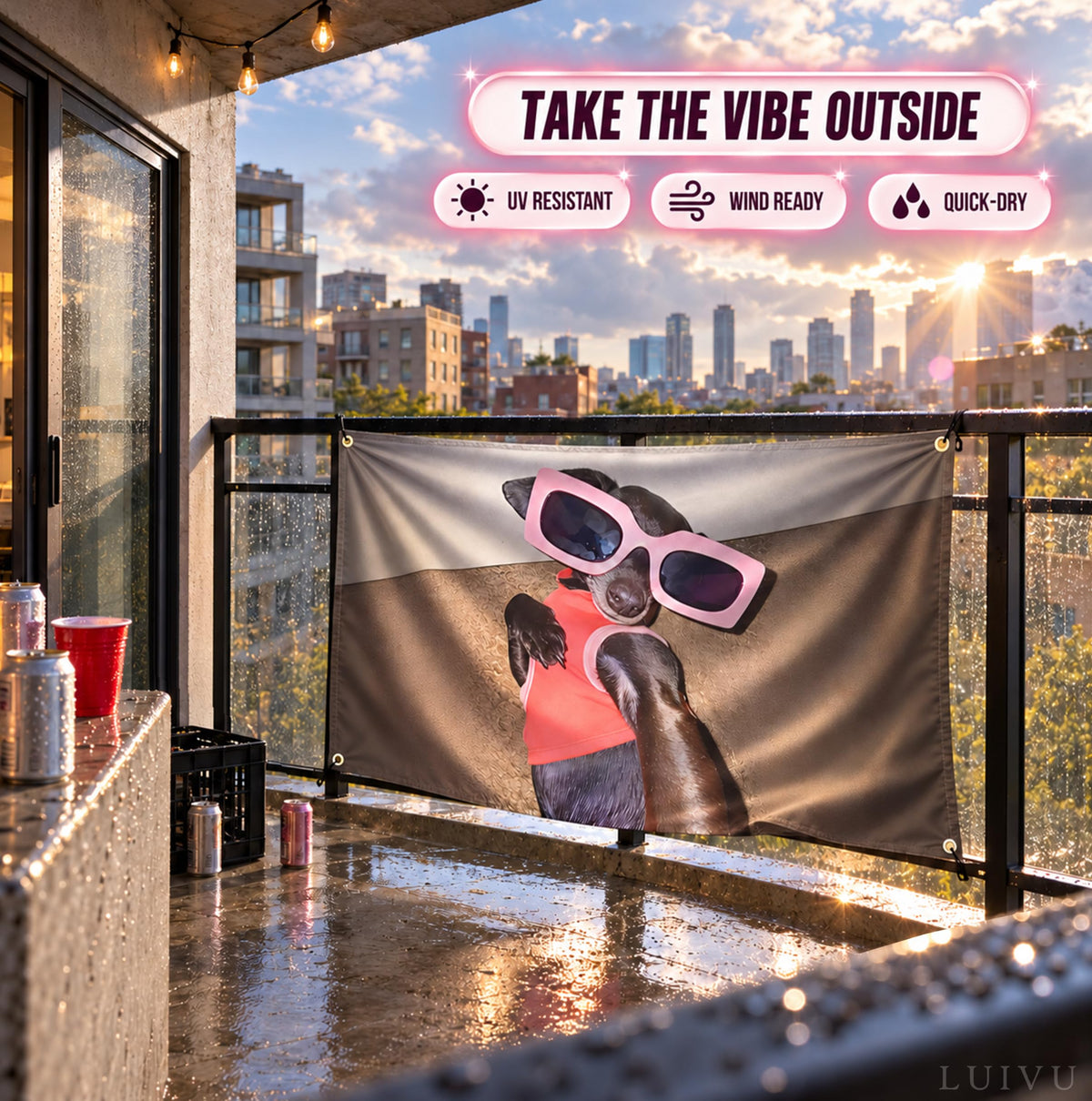 3x5 ft Selfie Dog in Rose-Colored Glasses Meme Flag – Funny Dorm Banner