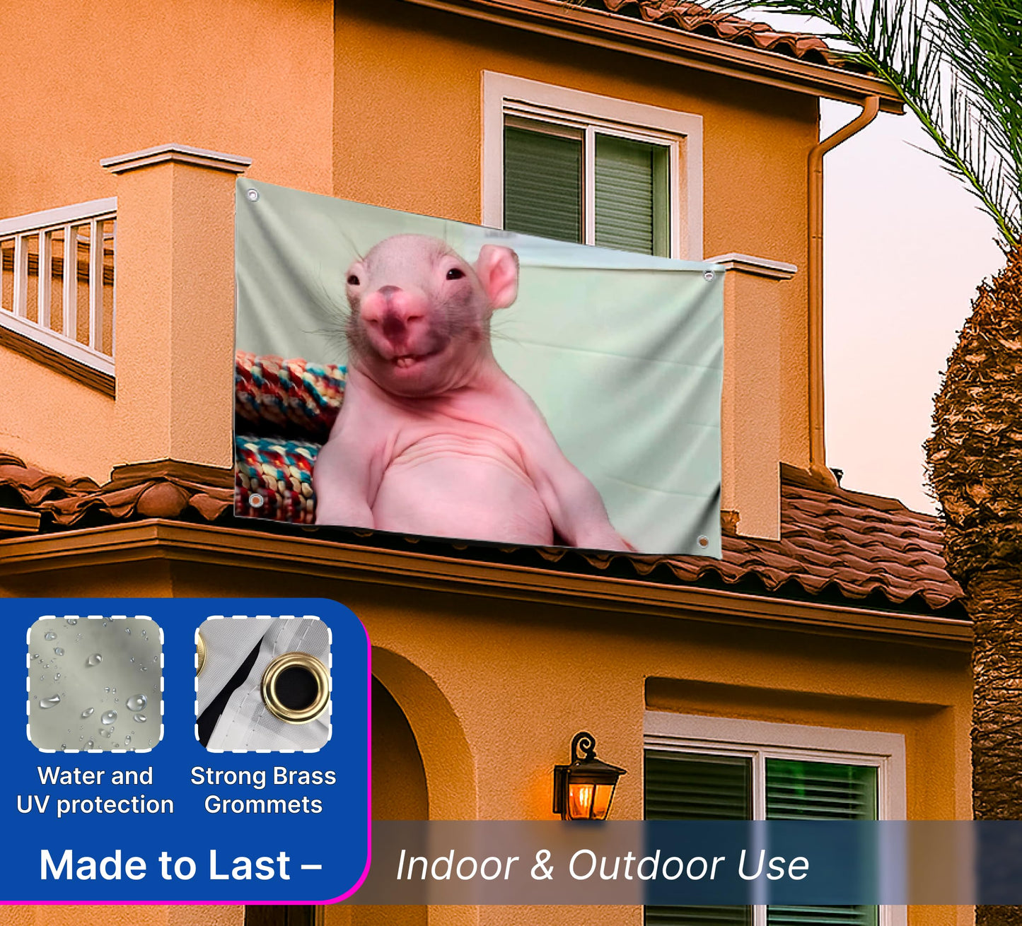 3x5 Feet Bald Rat Meme Single Sided Flag with Four Brass Grommets - Funny Flag for College Party Indoor and Outdoor Decoration