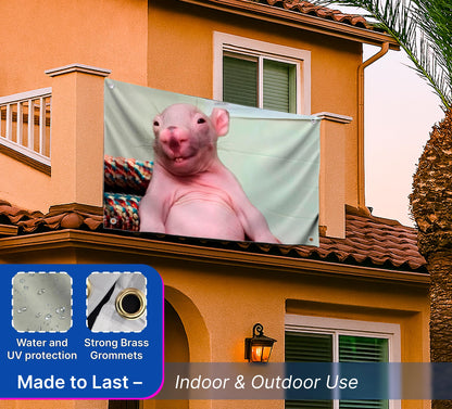 3x5 Feet Bald Rat Meme Single Sided Flag with Four Brass Grommets - Funny Flag for College Party Indoor and Outdoor Decoration