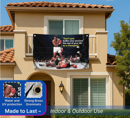 3X Motiv Sports Quote Polyester Flags 3x5 Ft with 4 Grommets - Rocky Inspirational Wall Single Sided Flag - Muhammad Motivation Quote Flags