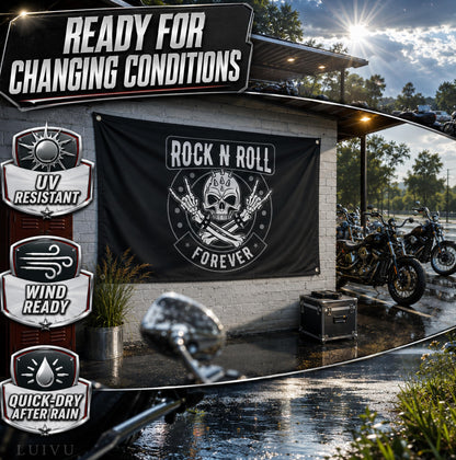 3x5 ft Rock N Roll Forever Skull Flag – Music Man Cave Banner
