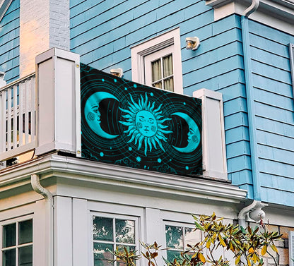 3x5 Feet Feet Sun and Moon Celestial Hippie Black Art Polyester Flags with 2 Grommets - Spring Summer Holiday Garden Decor for Outside or Inside