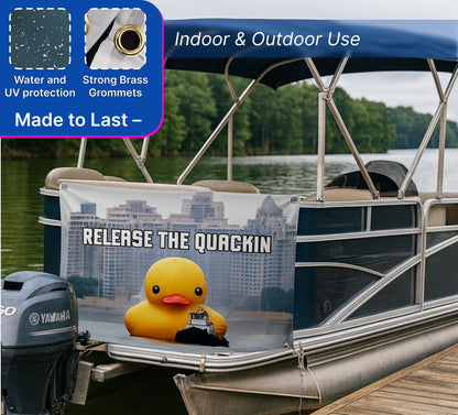 3x5 Feet Meme Flag with Quote "Release The Quackin" with Four Brass Grommets - Polyester Funny Flag with Duck on The Water