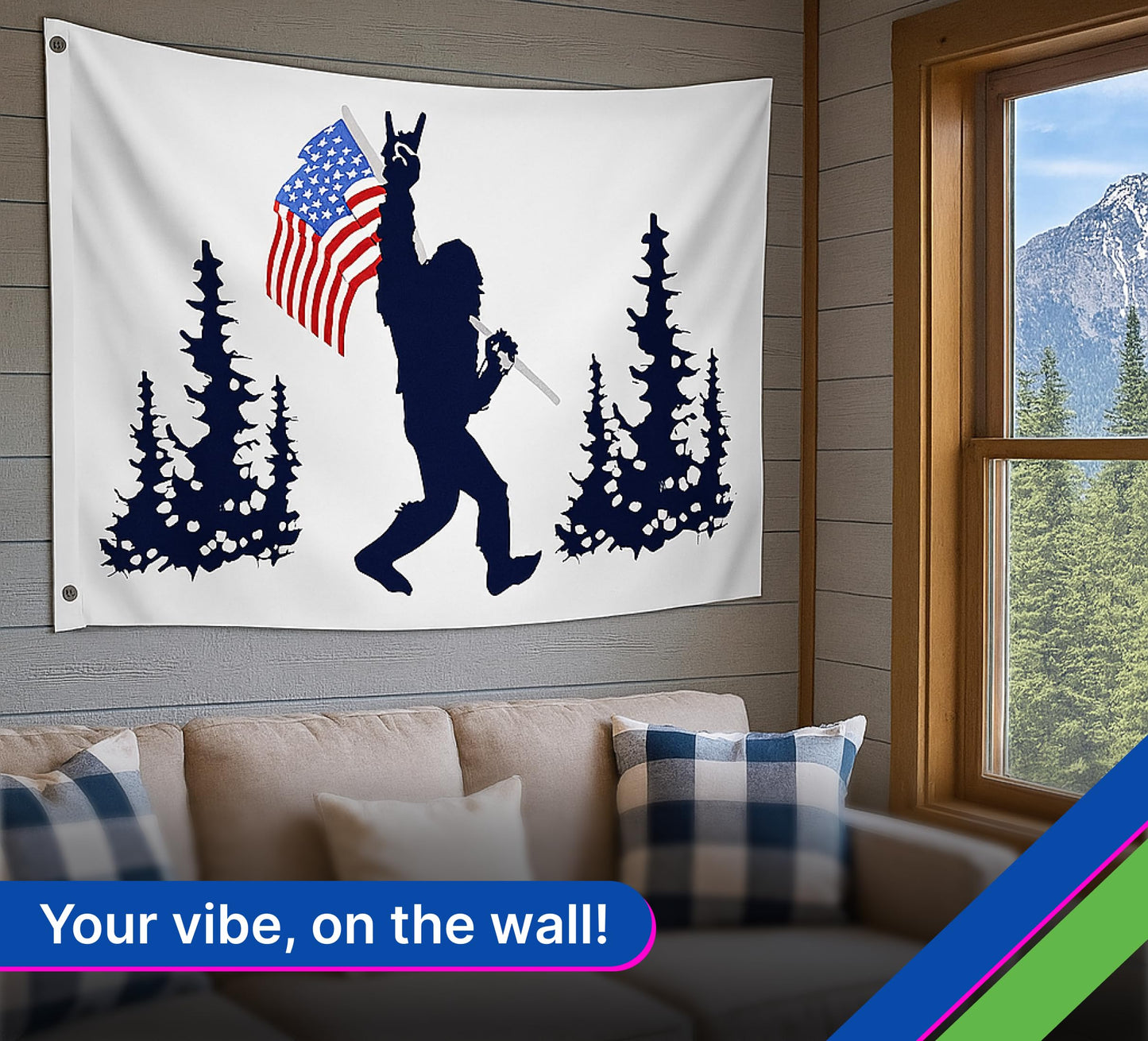 3x5 Feet Funny American Single Sided Flags Polyester with 2 Brass Grommets - Blue Bigfoot Outdoor American Flag - USA Decoration Holiday Flags