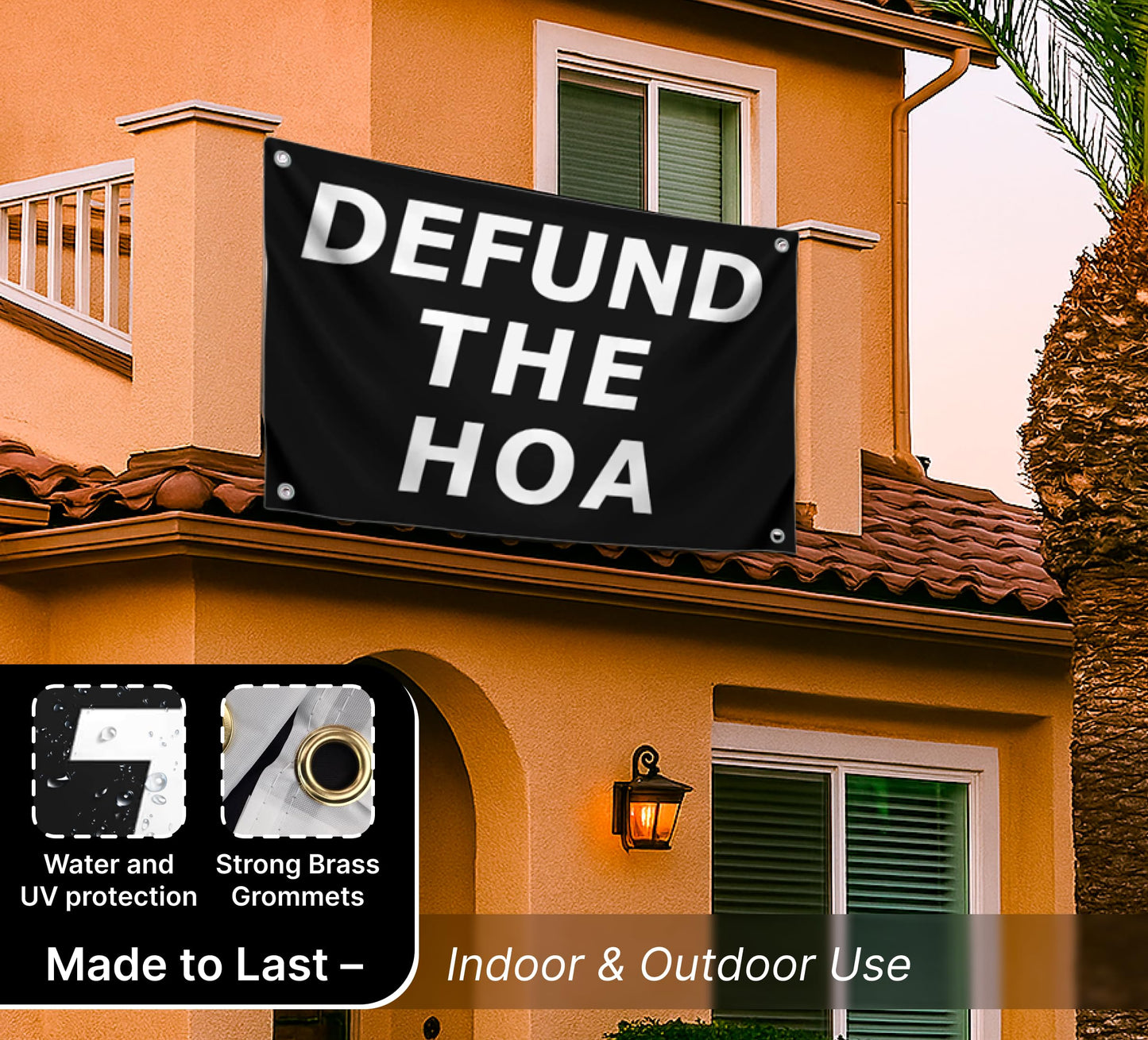 3x5 Feet Funny American Polyester Flag with 4 Brass Grommets - Defund The HOA - College Dorm Wall Decorative Flag - Homeowner Association Neighborhood
