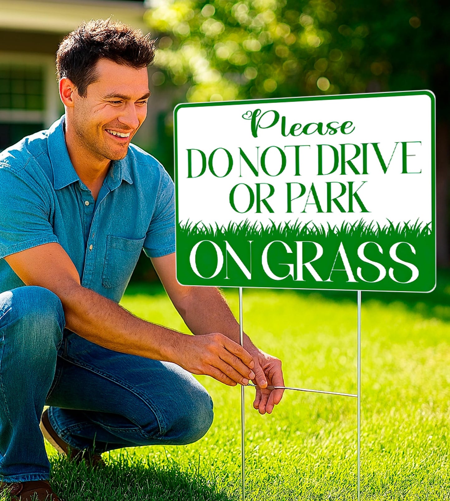 8x12 inch 6X Please Do Not Drive or Park on Grass Yard Plastic Sign With H-Stakes