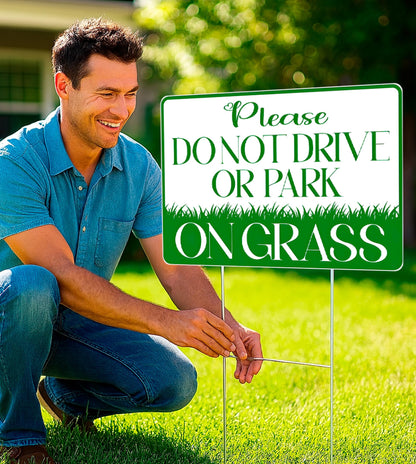 8x12 inch 6X Please Do Not Drive or Park on Grass Yard Plastic Sign With H-Stakes