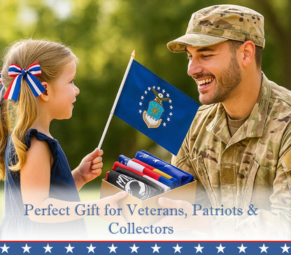 Set of 6 Military Branch Armed Forces Service Miniature Flag - 10X15 CM American Flag Banners for Desk Set - Polyester Small Mini Military Stick Flags