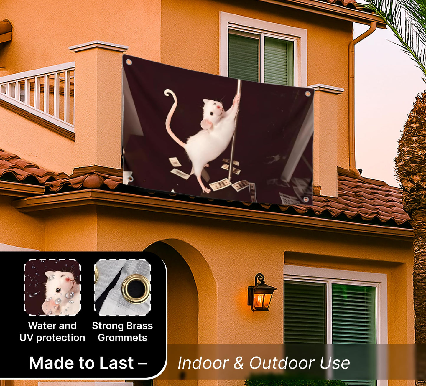 3x5 Feet Funny Flag Picture of Mouse Meme - Four Brass Grommets - Single Sided Cool Banner for Room - Funny Polyester Bright Tapestry for Bedroom Guys