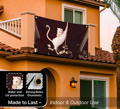 3x5 Feet Funny Flag Picture of Mouse Meme - Four Brass Grommets - Single Sided Cool Banner for Room - Funny Polyester Bright Tapestry for Bedroom Guys