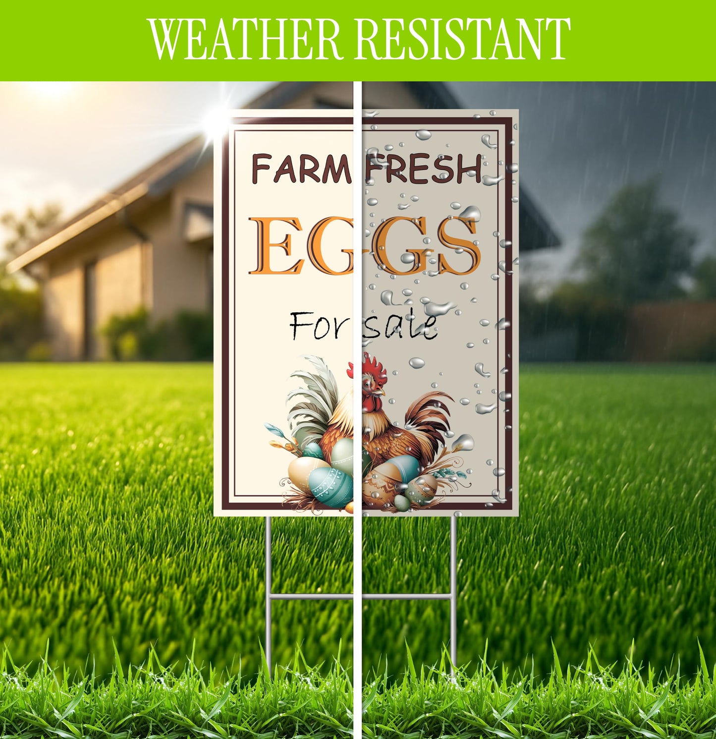 Set of 3 Double Sided 12x16 Inches Farm Fresh Eggs For Sale Sign with Metal H-Stakes - Plastic Farm Fresh Eggs Sold Here Yard Sign