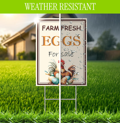 Set of 3 Double Sided 12x16 Inches Farm Fresh Eggs For Sale Sign with Metal H-Stakes - Plastic Farm Fresh Eggs Sold Here Yard Sign