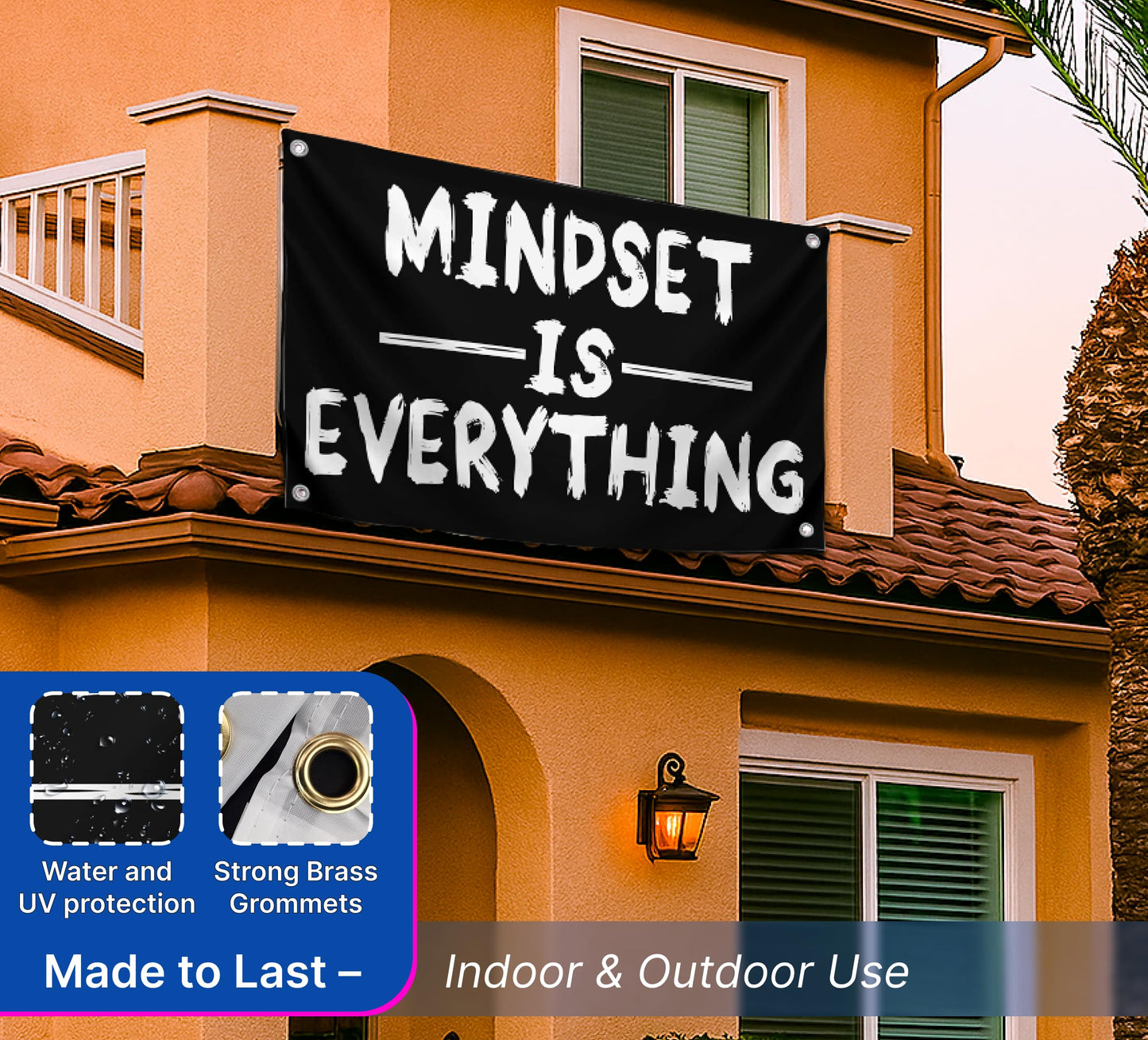 3x5 Feet Mindset is Everything Single Sided Flag with 4 Grommets - Motivational Fitness Inspirational Polyester Flag for Home or Gym