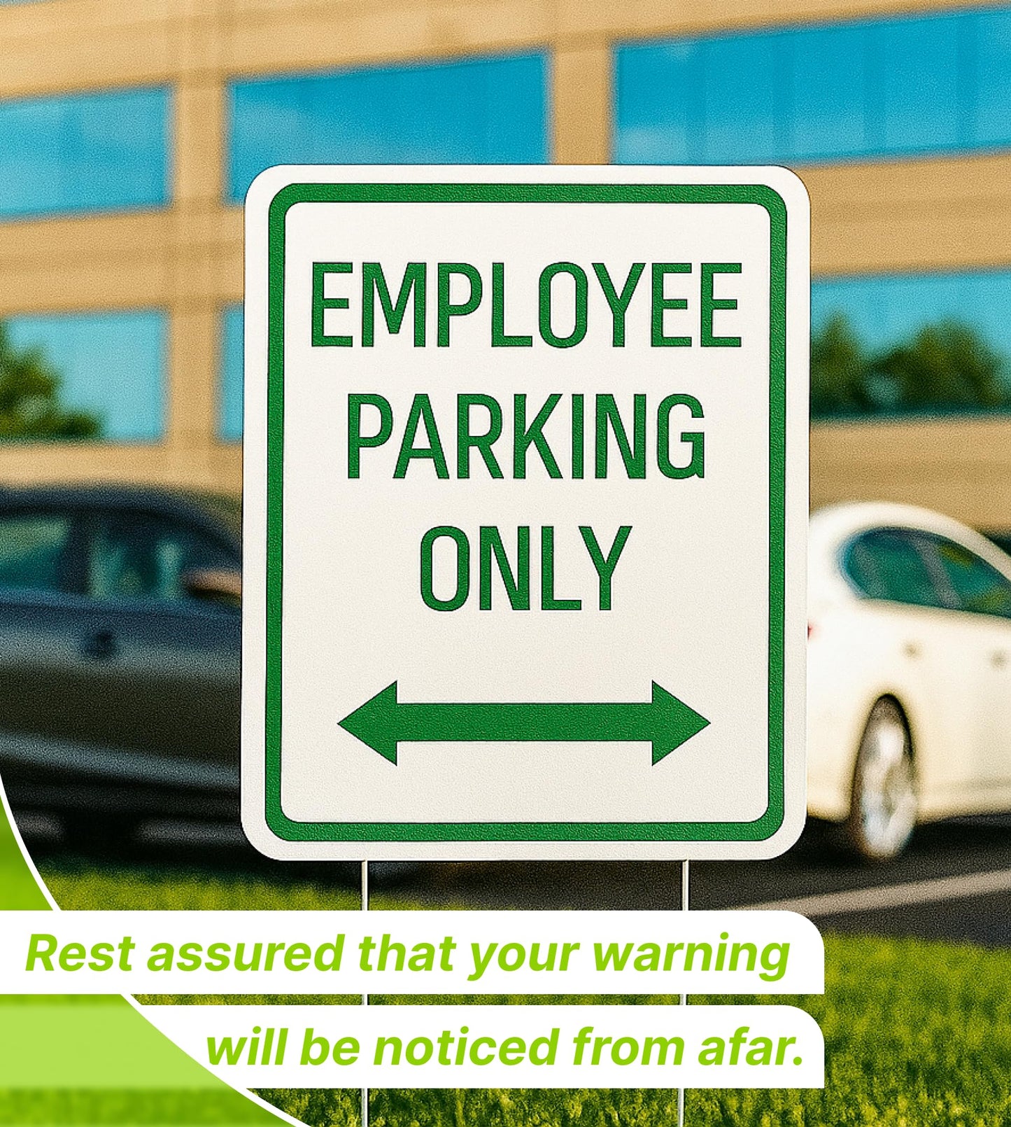 Set of 3 Double Sided 12x16 Inches Employee Parking Only Sign with Metal Wire H-Stakes - Plastic Sign with Bidirectional Arrow