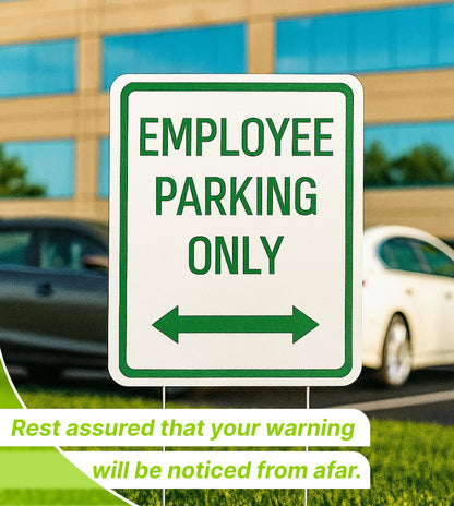 Set of 3 Double Sided 12x16 Inches Employee Parking Only Sign with Metal Wire H-Stakes - Plastic Sign with Bidirectional Arrow