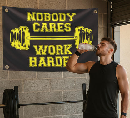 3x5 Feet Nobody Cares Work Harder Polyester Flag with 4 Grommets - Fade Resistant Single Sided Flag for Yard - Stay Motivated with Cool Art