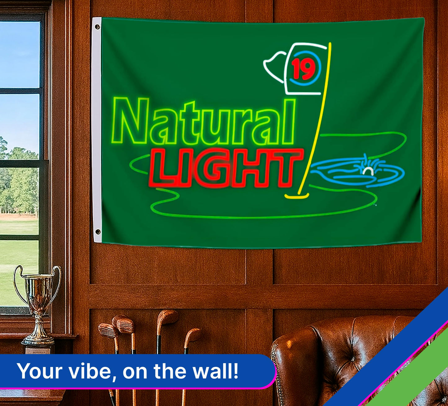 3x5 Ft Flag for Beer 19th Hole Cool Flags - Man Cave Wall Single Sided Flag with 2 Grommets for Dorm Room Decor - Natural Light Banner - Outdoor House