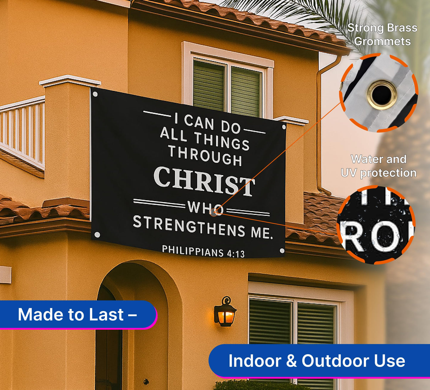 3x5 Ft Polyester Single Sided Flag I Can Do All Things Through Who Strengthens Me with 4 Grommets - Scripture Wall Banner - Inspirational Spiritual