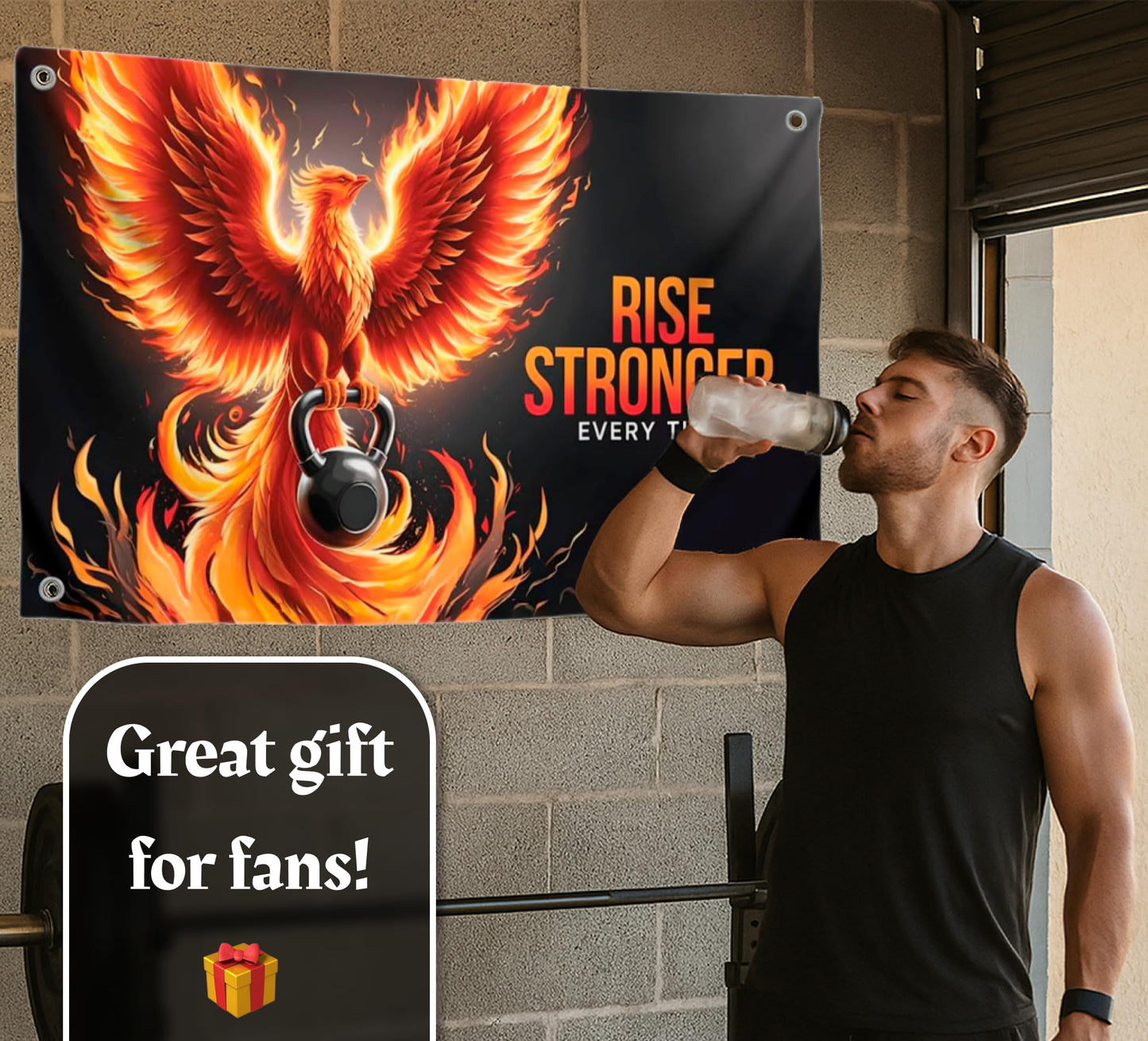 3x5 Feet Motivation Phoenix Quoted Flag "Rise Stronger Every Time" with Four Brass Grommets - Polyester Birds Yard Outdoor or Indoor Banner