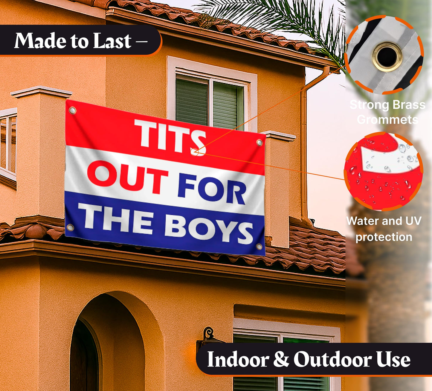 3x5 Feet Tits Tots Out for the Boys Flag with 4 Brass Grommets - Cool Single Sided Flags for College Dorm Room Guys Man Cave Frat Bedroom