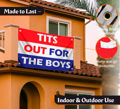 3x5 Feet Tits Tots Out for the Boys Flag with 4 Brass Grommets - Cool Single Sided Flags for College Dorm Room Guys Man Cave Frat Bedroom