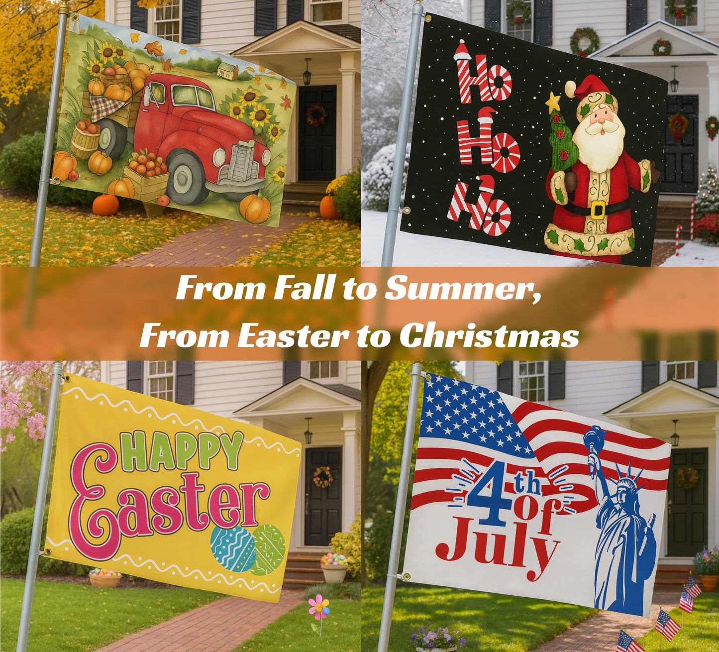 Set 12X Seasonal Flags 3x5 Feet. Spring Summer Fall Winter Halloween Christmas Polyester/Nylon Flag with 2 Grommets.Single Sided Flags for All Seasons