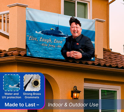 3x5 Feet Kim Jong Un Polyester Flag Live Laugh Love with 4 Grommets - Flags Indoor and Outdoor - Funny American Single Sided Flag Banner