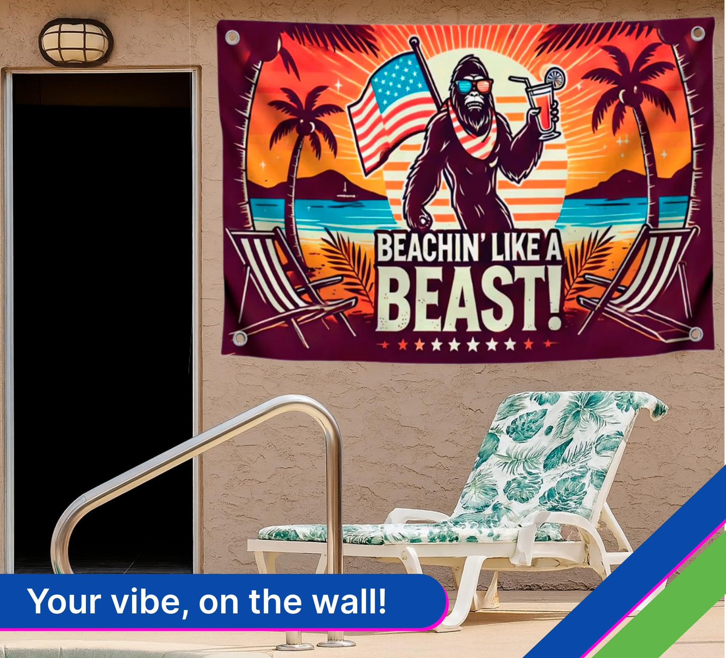 3x5 Feet American Summer Polyester Flag "Beachin Like A Beast!" with 4 Brass Grommets - USA Decoration Holliday Banner for Seasonal Outside or Outdoor