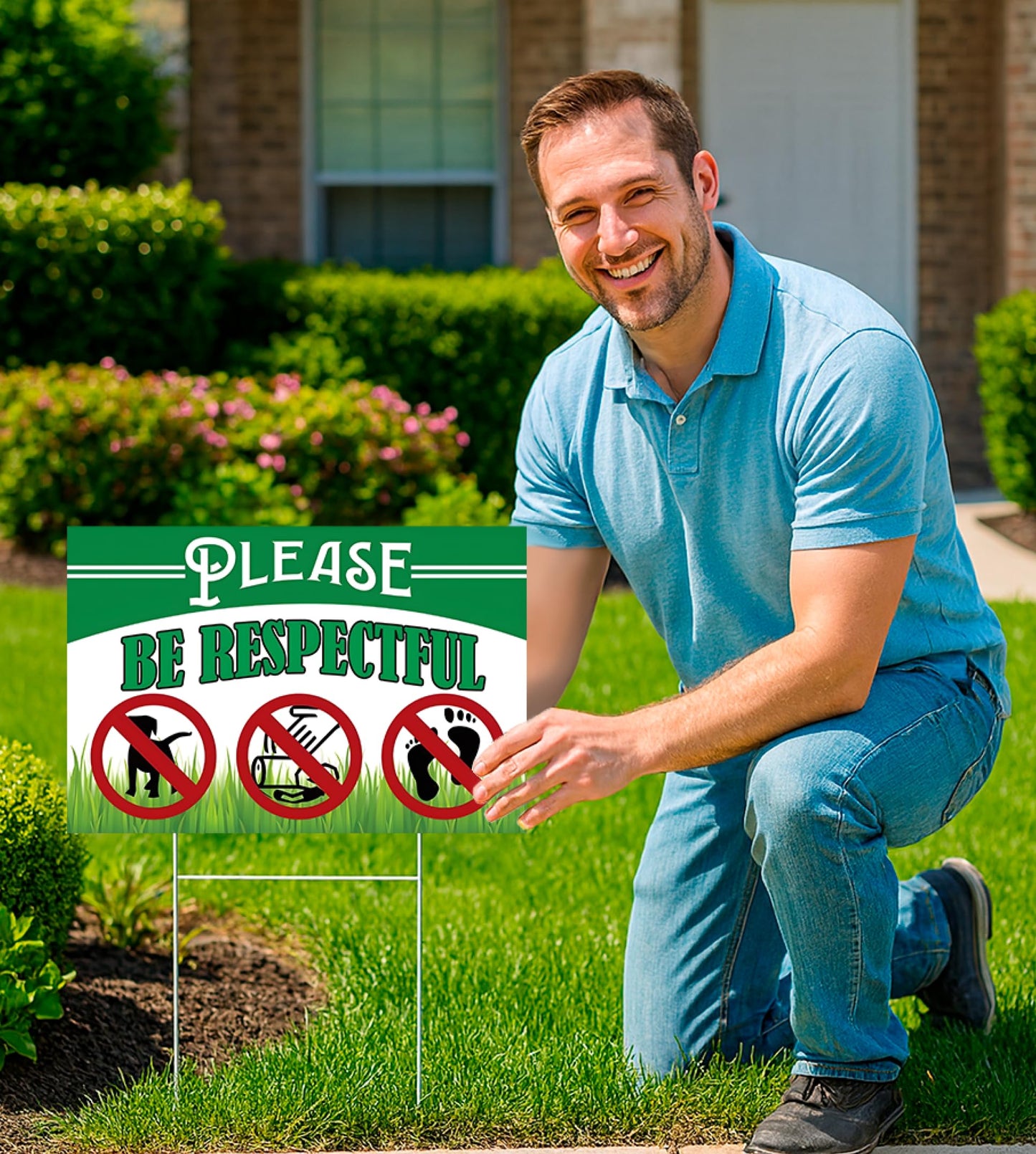 Pack of 3 Be Respectful Dog Plastic Sign 8x12 Inch Double Sided - No Dog Poop Signs for Yard - Pick Up After Your Pet Sign