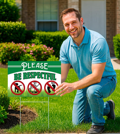 Pack of 3 Be Respectful Dog Plastic Sign 8x12 Inch Double Sided - No Dog Poop Signs for Yard - Pick Up After Your Pet Sign