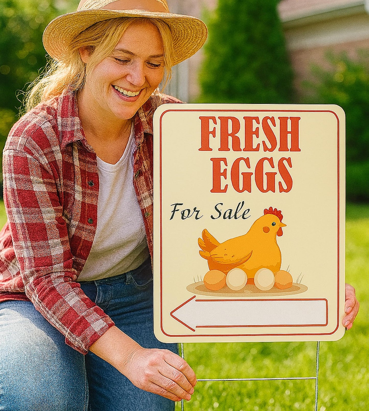 3X Double Sided 12x16 Inches Fresh Eggs For Sale Plastic Sign with Metal H-Stakes for Outdoor and Indoor