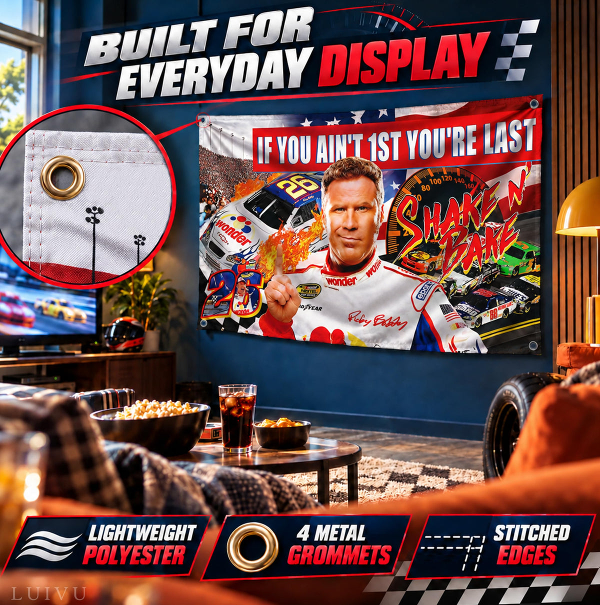 3x5 ft If You Ain't First You're Last Ricky Bobby Flag – Funny Man Cave & Dorm Banner