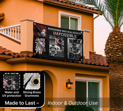 3x5 Feet Motivational Gym Polyester Flag "Remember Why You Started" with Four Brass Grommets - Schwarzenegger Banner for Gym.Work Hard Wall Decoration