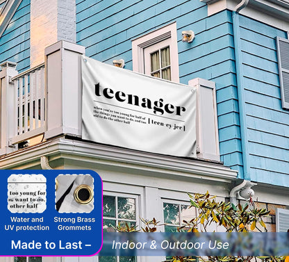 3x5 Feet Meme Flag with Quote "Teenager" with Four Brass Grommets - Polyester Banner for Decor Student Bedroom.Funny Wall Flags for Decoration College