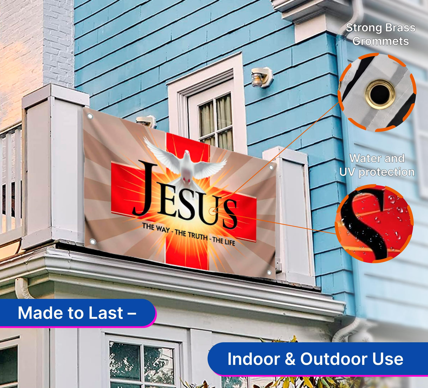 3x5 Ft Polyester Flag The Way - The Life with 4 Brass Grommets - Single Sided Banner with A Cross and A Dove for Wall Decoration