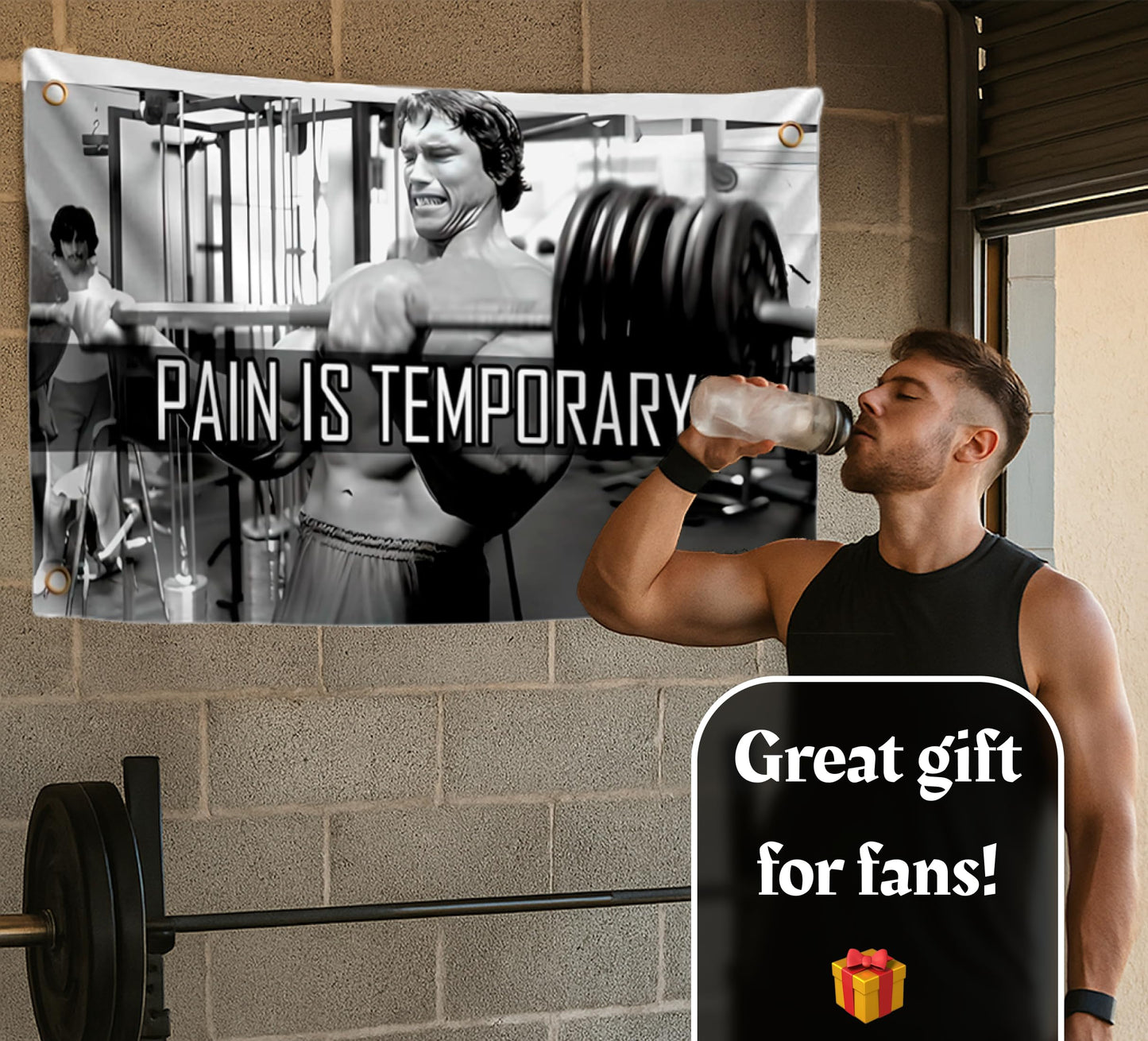 3x5 Ft Schwarzenegger Polyester Flag with 4 Grommets - Pain is Temporary Motivational Gym Single Sided Flags - Inspire Your Workout Banner