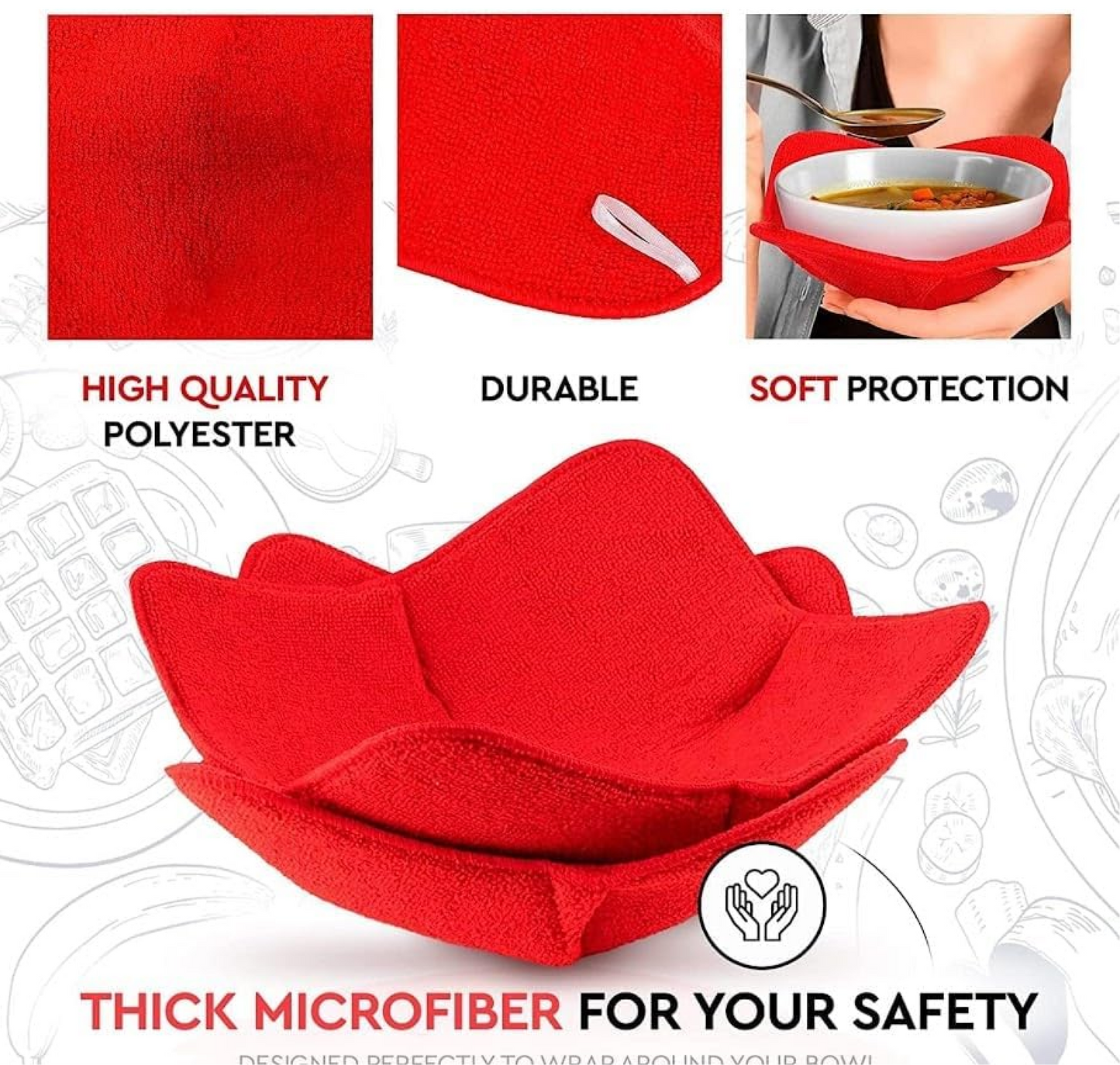 ULVEOL Set of 2 Red Microwave Hot Pads - Pot Holders