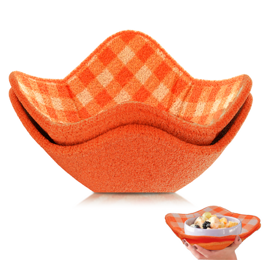 ULVEOL Set of 2 Orange White 7" sq. x 4" H Soup Cozy Potholders Polyester Bowls Hot Pads